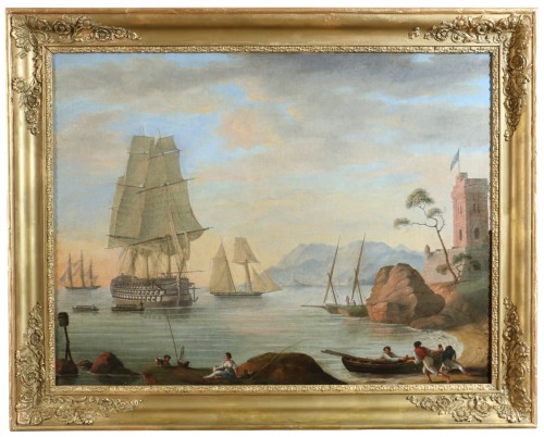 *HMS Queen* at anchor, c. 1845, Attributed to John Ward of Hull (1798–1849)