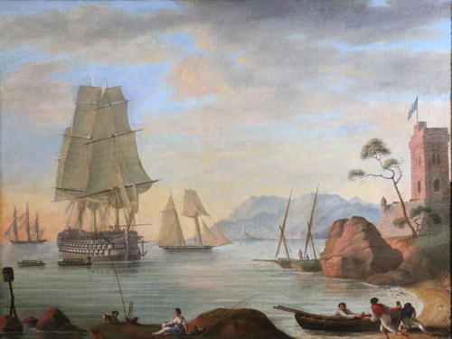 Paintings & Drawings  - *HMS Queen* at anchor, c. 1845, Attributed to John Ward of Hull (1798–1849)