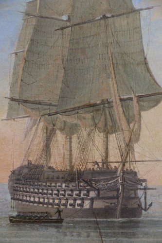 Antiquités - *HMS Queen* at anchor, c. 1845, Attributed to John Ward of Hull (1798–1849)