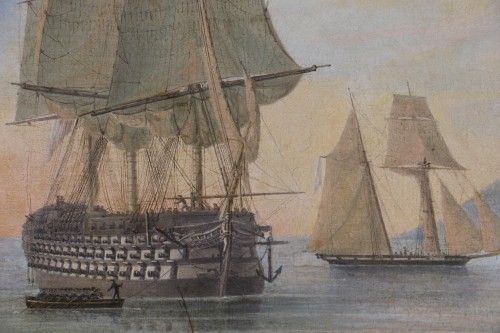 Antiquités - *HMS Queen* at anchor, c. 1845, Attributed to John Ward of Hull (1798–1849)