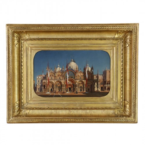 Ecole vénitienne vers 1860, La basilique San Marco sous un soleil de fin de journée.