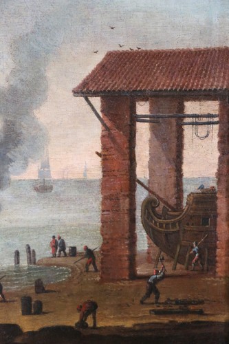 Louis XIV - Paysage maritime animé - attribué à Alessandro Grevenbroeck