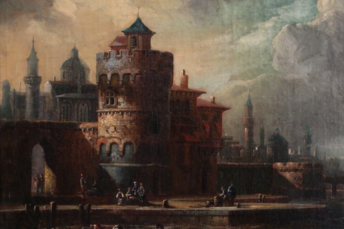 Paintings & Drawings  - Marine at the gates of a Byzantine city - 17th century Dutch school attributed to Cornelis de Wael (1592, 1667) and workshop