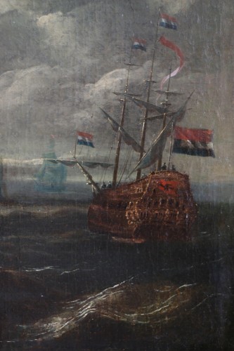 Antiquités - Marine aux portes d'une ville byzantine - Ecole hollandaise du 17è siècle attribuée à Cornelis de Wael (1592, 1667) et atelier