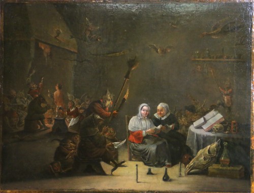 Ecole hollandaise du XVIIIe siècle (signée) d'après une œuvre de Téniers - Tableaux et dessins Style 