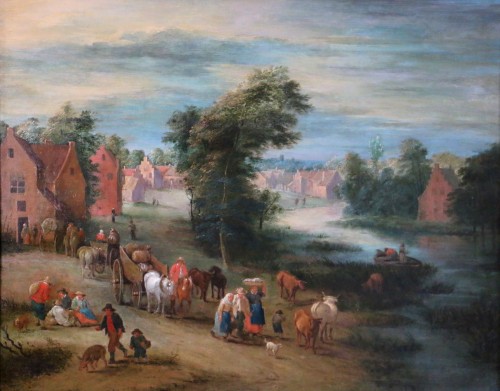 Theobald Michau (1676- 1765))  - Village and river scene - Paintings & Drawings Style Louis XV