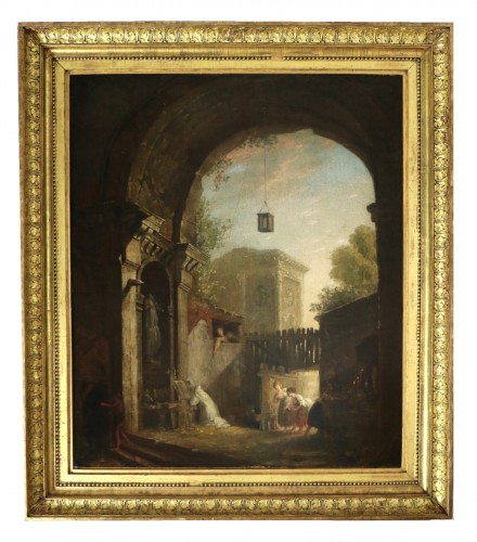 the monk and the 4 young women in an ancient ruin - attributed to Hubert Robert (1733-1808) and his workshop