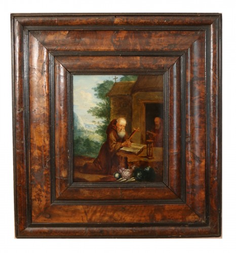 17th century Antwerp school, monogrammed. Monks Praying in an Idealized Lan