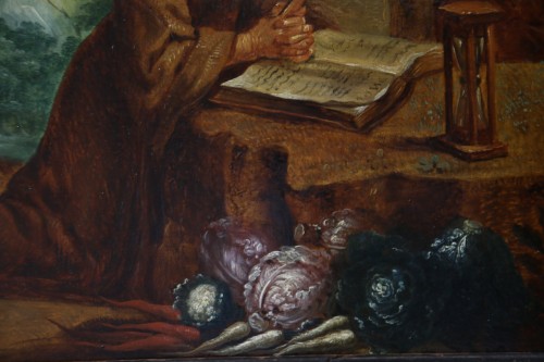 Louis XIII - 17th century Antwerp school, monogrammed. Monks Praying in an Idealized Lan