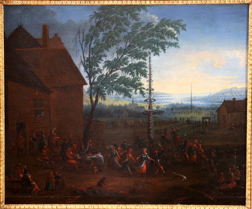 Fête villageoise en Flandres - Attribué à Mathys Schoevaerdts (1665-1702) - Tableaux et dessins Style 