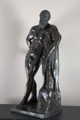 Hercule Farnèse Bronze à patine brune, école italienne du 19è siècle - Sculpture Style 
