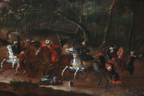 Paysage animé d'un choc de cavalerie - Attribué à Wilhem von Bemmel (1630-1708) - Galerie PhC