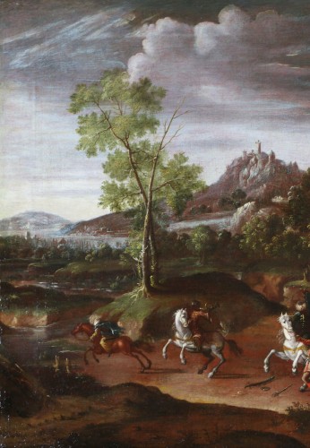 XVIIe siècle - Paysage animé d'un choc de cavalerie - Attribué à Wilhem von Bemmel (1630-1708)