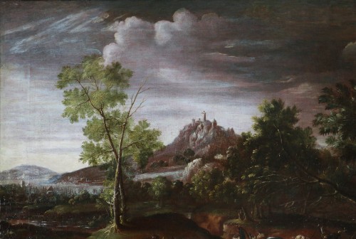 Antiquités - Paysage animé d'un choc de cavalerie - Attribué à Wilhem von Bemmel (1630-1708)