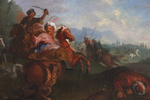 XVIIIe siècle - Attribué à Joseph François Parrocel (1704-1781) L'attaque des tigres