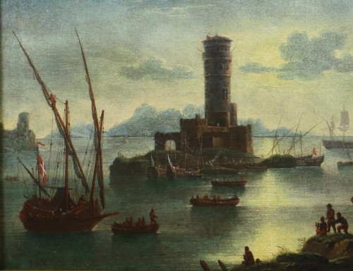Paintings & Drawings  -  Dutch school around 1700. Marine and capriccio at dusk