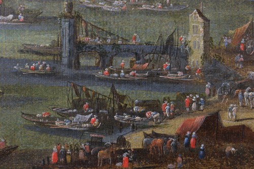 Louis XIV - Scène portuaire animée - Attribué à Peter II Casteel (1650; 1701)