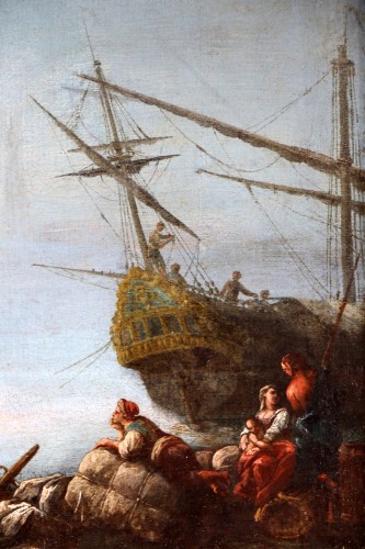 Tableaux et dessins Tableaux XVIIe siècle - Marine avec scène portuaire attribuée à Adriaen van der Kabel (1630-1705)