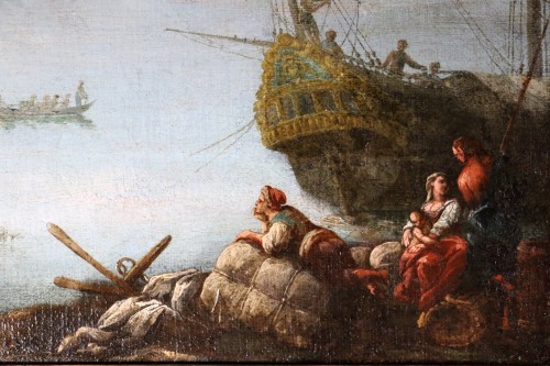 Marine avec scène portuaire attribuée à Adriaen van der Kabel (1630-1705) - Galerie PhC