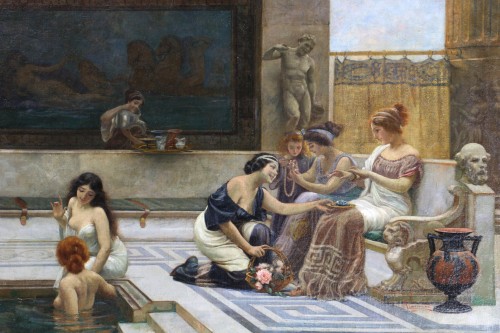 Paintings & Drawings  - Emilio Vasarri (1826 - 1928)  -  An afternoon at the thermal baths