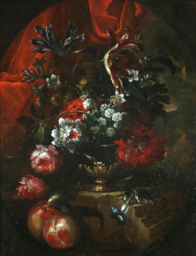 Bouquet de fleurs dans un vase - Attribué à Jean Baptiste Blain de Fontenay (1653-1715) - Tableaux et dessins Style Louis XIV