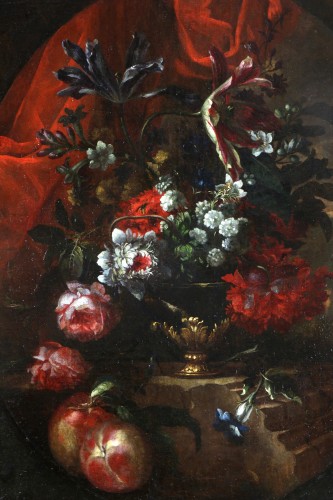 Tableaux et dessins Tableaux XVIIe siècle - Bouquet de fleurs dans un vase - Attribué à Jean Baptiste Blain de Fontenay (1653-1715)