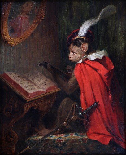 Alexandre Gabriel Decamps (1803; 1860), -Singe musicien - Tableaux et dessins Style Louis-Philippe