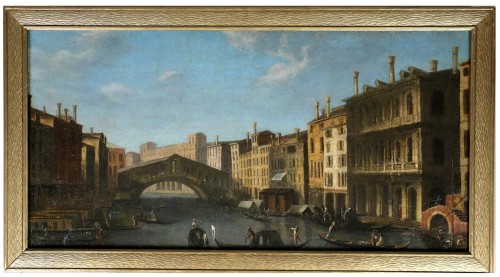 Ecole Vénitienne du 18è siècle, vue du grand canal avec le pont du Rialto