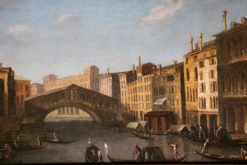 Ecole Vénitienne du 18è siècle, vue du grand canal avec le pont du Rialto - Tableaux et dessins Style Louis XV
