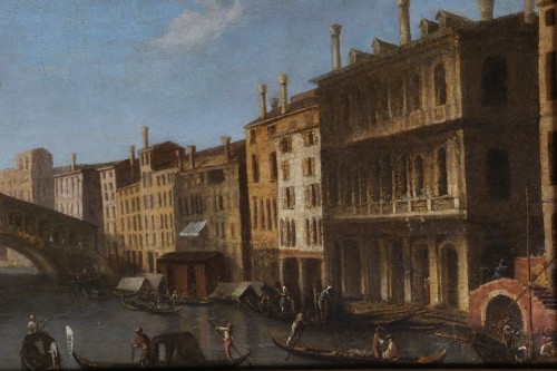 Tableaux et dessins Tableaux XVIIIe siècle - Ecole Vénitienne du 18è siècle, vue du grand canal avec le pont du Rialto