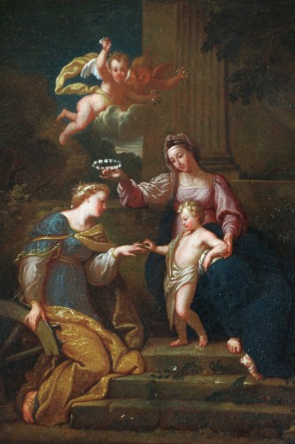Tableaux et dessins Tableaux XVIIe siècle - Bon Boulogne (1649; 1717) - Le mariage mystique de la vierge