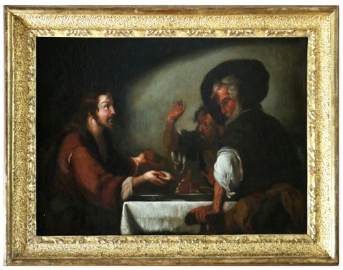 Ecole italienne du 17e siècle, Jésus partage le pain avec les Pélerins d'Emmaus