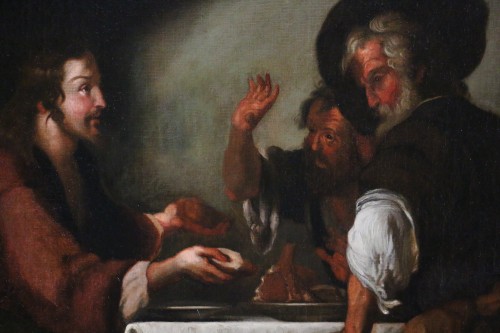 Tableaux et dessins Tableaux XVIIe siècle - Ecole italienne du 17e siècle, Jésus partage le pain avec les Pélerins d'Emmaus