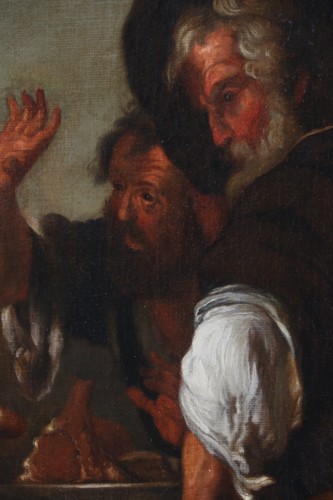 17th century Italian school, Jesus shares bread with the Pilgrims of Emmaus - 