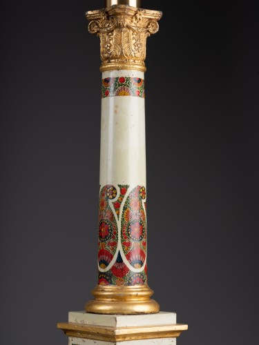 Paire de lampes Carcel d'époque Empire en tôle décorée de botehs - Galerie Philippe Guegan