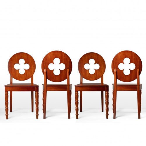 Antiquités - A set of four mahogany gothic revival chairs by 1820