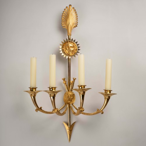 Luminaires Appliques - Paire d'appliques d'époque Empire au masque de Diane par Claude Galle