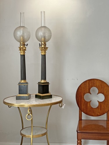 Paire de lampes Carcel d'époque Restauration - Luminaires Style Restauration - Charles X