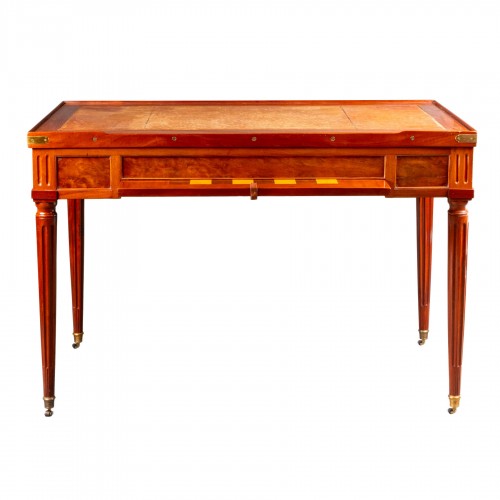 A Louis XVI mahogany and ebony tric-trac table signed Ancellet