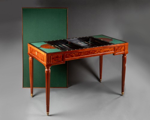 Antiquités - A Louis XVI mahogany and ebony tric-trac table signed Ancellet