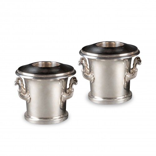 A pair of neoclassical silver-lined wine coolers by 1830