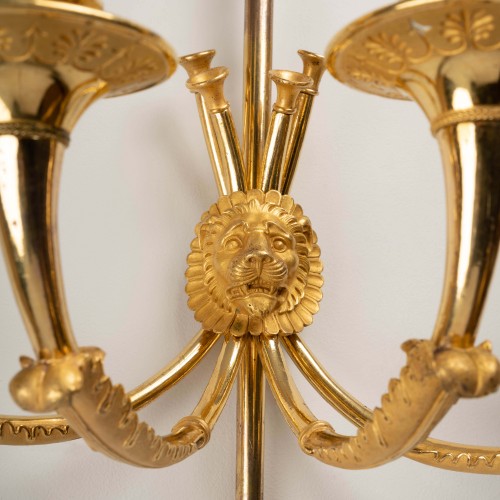 Claude Galle - Paire d'appliques en bronze doré d'époque Empire au masque de Diane - Empire
