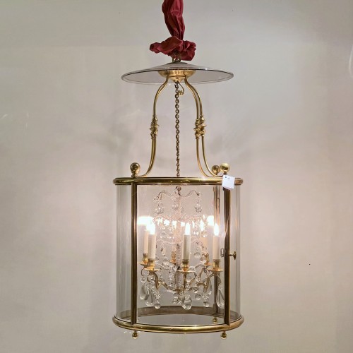  - Grande lanterne cylindrique (100cm) en bronze doré vers 1850