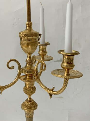 Directoire - Paire de lampes bouillottes en bronze doré d'époque Directoire