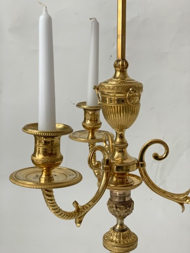 Antiquités - Paire de lampes bouillottes en bronze doré d'époque Directoire