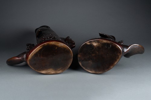 Paire de vases en forme de carpes - Bronze - Japon Époque Meiji - 