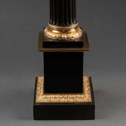Paire de lampes Carcel en bronze doré et patiné d'époque Restauration - Luminaires Style Restauration - Charles X