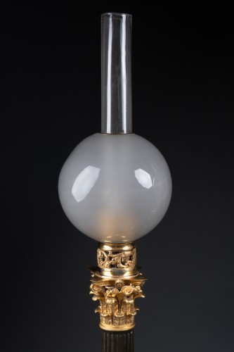 Paire de lampes Carcel en bronze doré et patiné d'époque Restauration - Restauration - Charles X