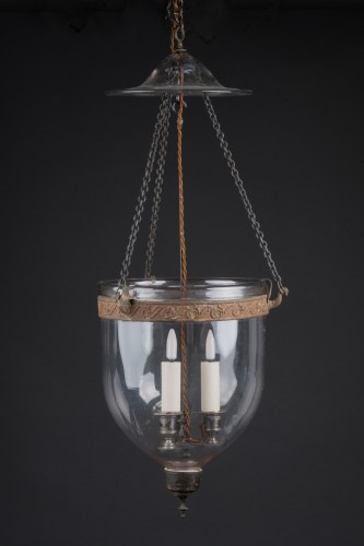 Lanterne cloche et son fumivore en verre soufflé d'époque néoclassique - Luminaires Style 