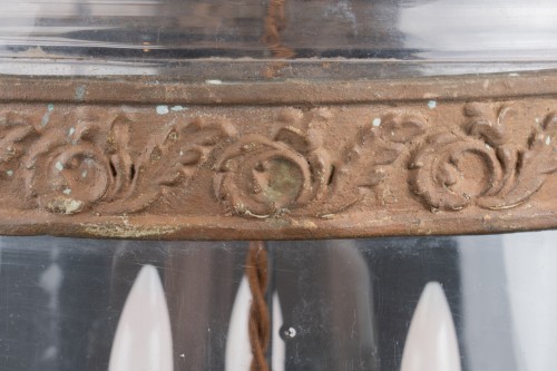 Lanterne cloche et son fumivore en verre soufflé d'époque néoclassique - 